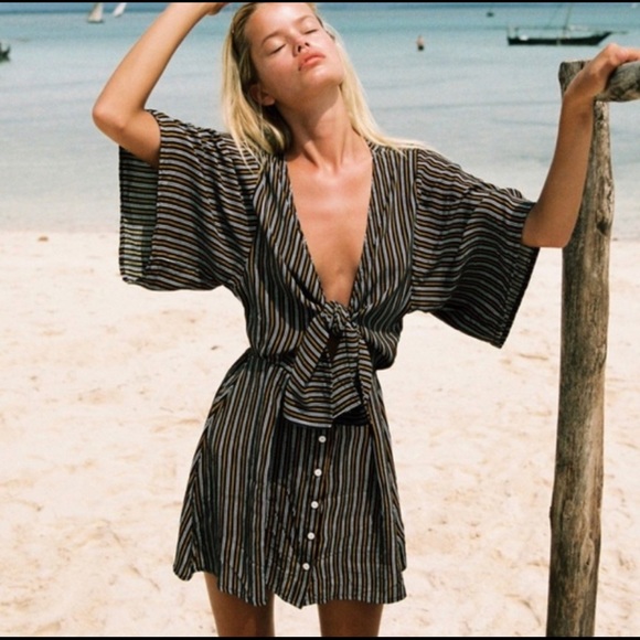 Faithfull the Brand Dresses & Skirts - Faithfull the Brand Striped Vinci tie front dress